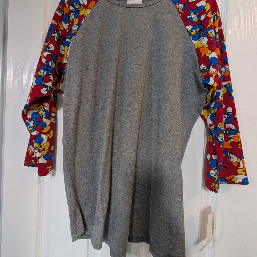 Lularoe Gray Top with Donald Duck  Cartoon Sleeves